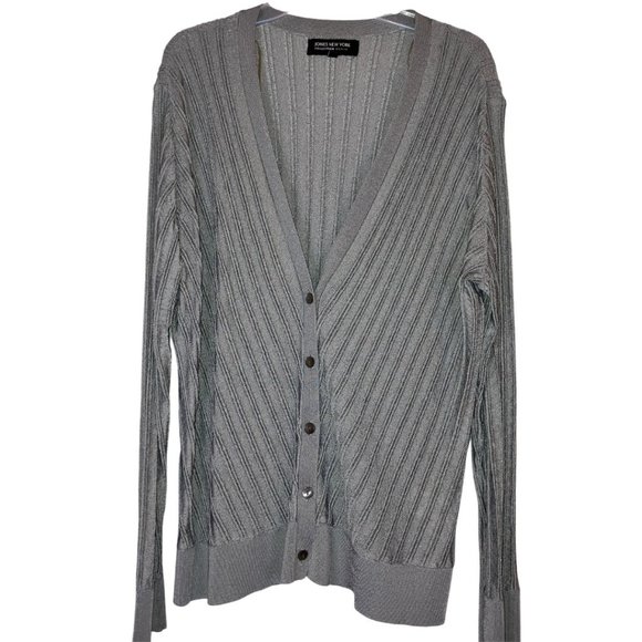 Jones New York Womens Gray Ribbed Cardigan Size OX - Picture 1 of 12